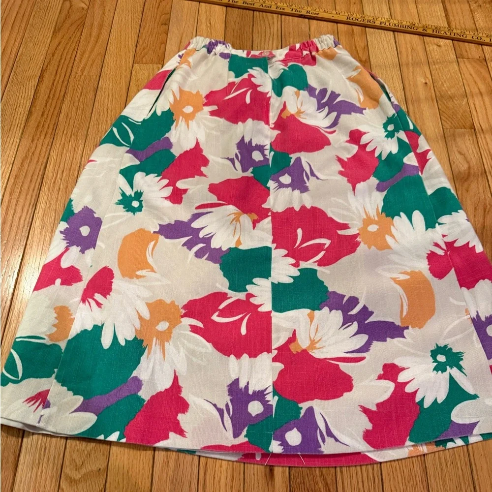 VTG Floral Multicolor Ramie Women's Skirt Zip Back